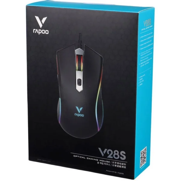 ماوس گیمینگ, ماوس، مدل V28s، حسگر، دکمه‌های قابل برنامه‌ریزی، نورپردازی LED، اتصال با سیم، طراحی ارگونومیک