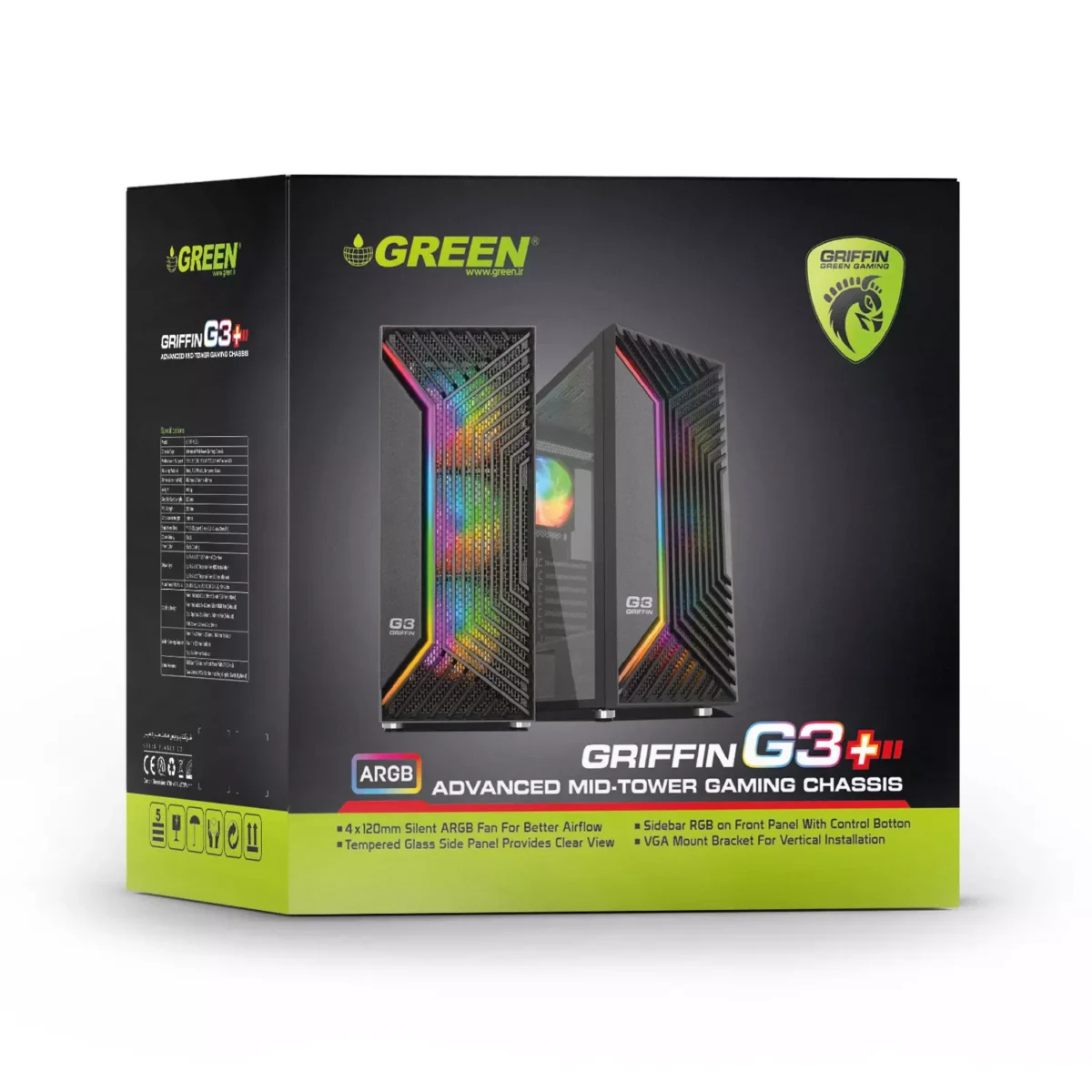 کیس گیمینگ گرین مدل GRIFFIN G3 Plus