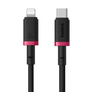 کابل لایتنینگ باسئوس مدل USB-C Dura 20W 1m Red متصل به آیفون برای شارژ سریع