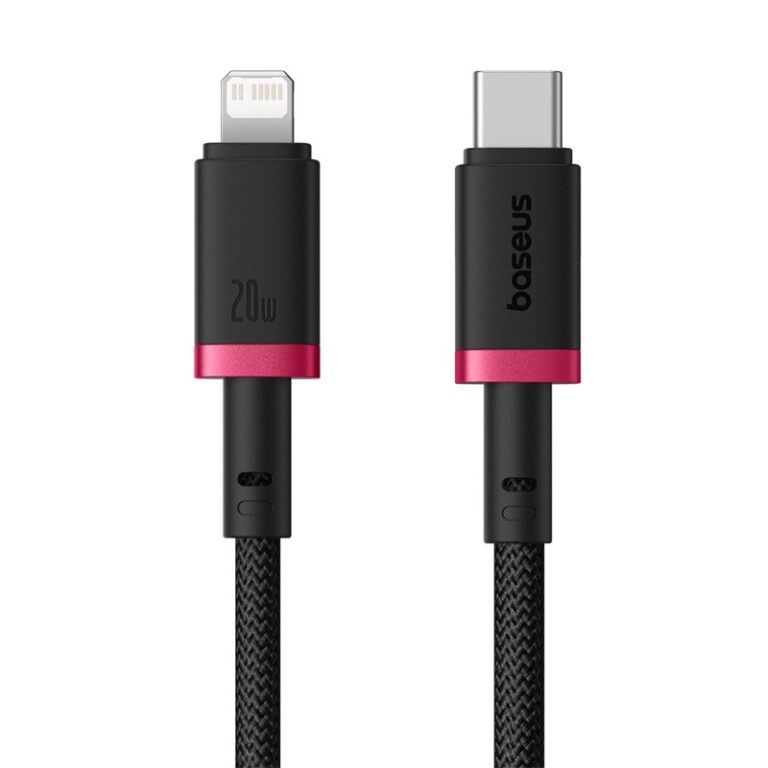 کابل لایتنینگ باسئوس مدل USB-C Dura 20W 1m Red متصل به آیفون برای شارژ سریع