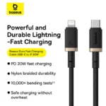 کابل لایتنینگ باسئوس مدل USB-C Dura 20W 1m Gold