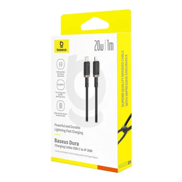 کابل لایتنینگ باسئوس مدل USB-C Dura 20W 1m Gold