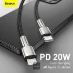 کابل تبدیل USB-C به لایتنینگ باسئوس مدل Metal Data 20W طول 1 متر