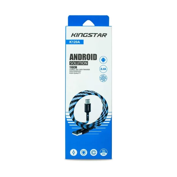 جعبه اصل کابل میکرو USB کینگ استار K120A با روکش کنفی و گارانتی 12 ماهه متین