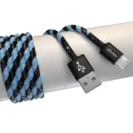 کابل میکرو USB سیبراتون S224A آبی-مشکی با روکش کنفی بافته شده و سوکت فلزی