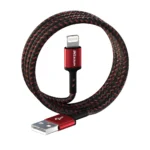 کابل آیفون کینگ استار K120i قرمز با روکش کنفی در حالت رول شده