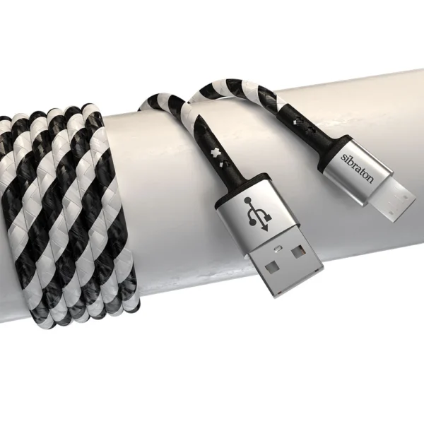 کابل شارژ میکرو USB سیبراتون S224A خاکستری-مشکی با جنس کنفی پرمیوم