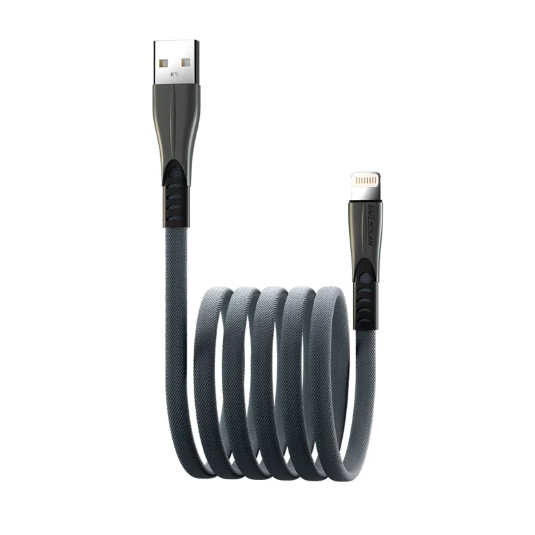 کابل لایتنینگ کینگ استار K130i دودی رول شده با دو کانکتور عمودی و روکش PVC بافته