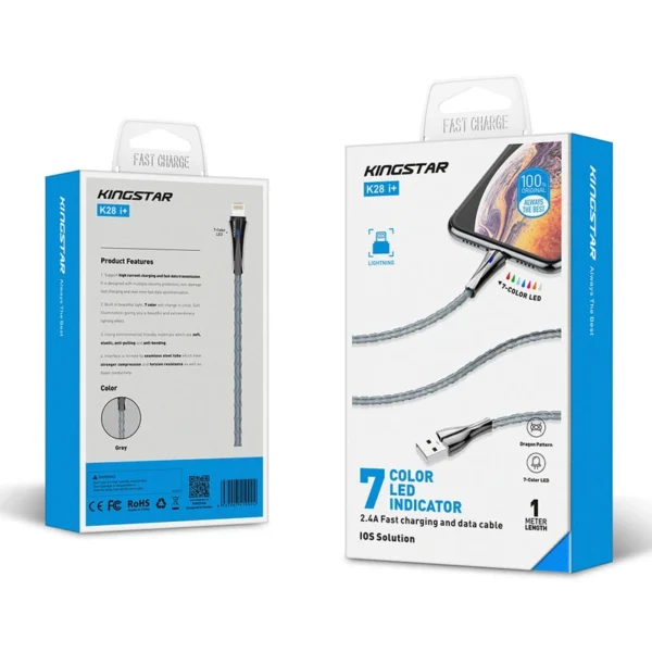 کابل شارژ کینگ استار مدل K28 i+ Lightning