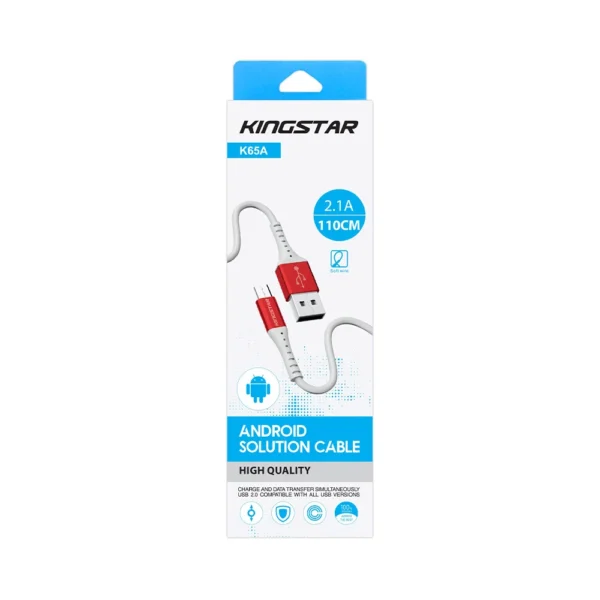 جعبه اورجینال کابل میکرو USB کینگ استار K65A با گارانتی 12 ماهه متین - نمای جلو