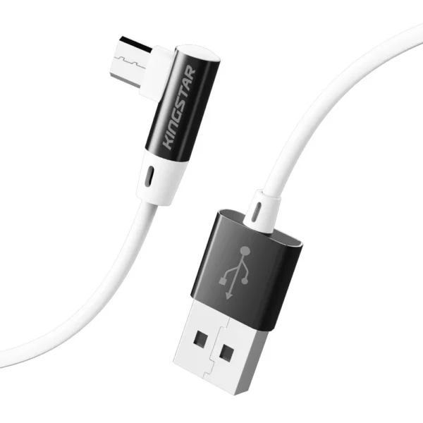 کابل میکرو USB کینگ استار K80A سفید-مشکی با کانکتور زاویه‌دار 90 درجه دوطرفه