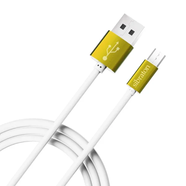 تصویر سه‌بعدی کابل میکرو USB سیبراتون S221A زرد با طول 110 سانتی‌متر