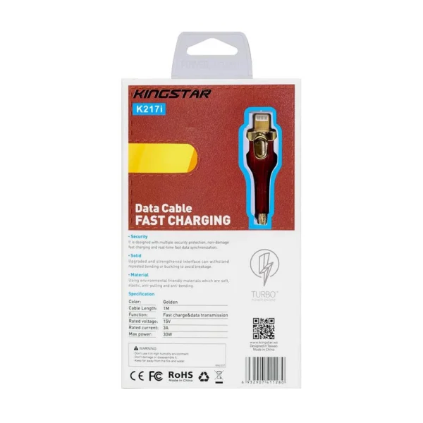 کابل شارژ کینگ استار مدل K217i Lightning Gold