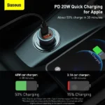 شارژر فندکی باسئوس مدل Golden Contactor Pro U+C 40W + کابل شارژ Type-C to Lightning