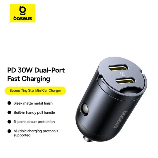 شارژر فندکی باسئوس مدل Tiny Star C+C 30W