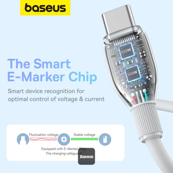 کابل شارژ باسئوس مدل Baseus Pudding Type-C PD 100W 2m