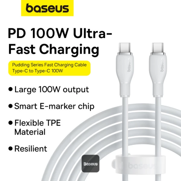 کابل شارژ باسئوس مدل Baseus Pudding Type-C PD 100W 2m