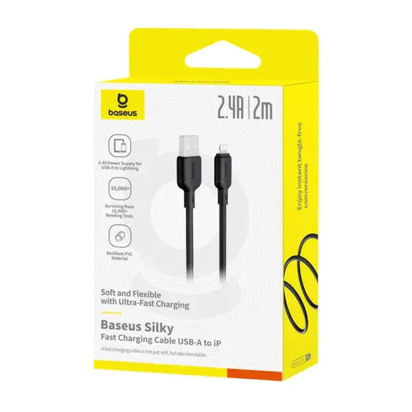 کابل شارژ باسئوس مدل Baseus Silky USB to Lightning 2.4A 2m