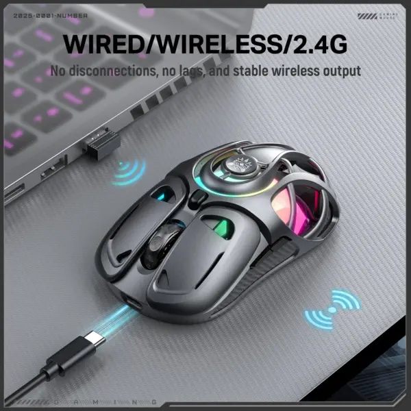 Onikuma Gaming Mouse DM02 Tri-Mode RGB خاکستری