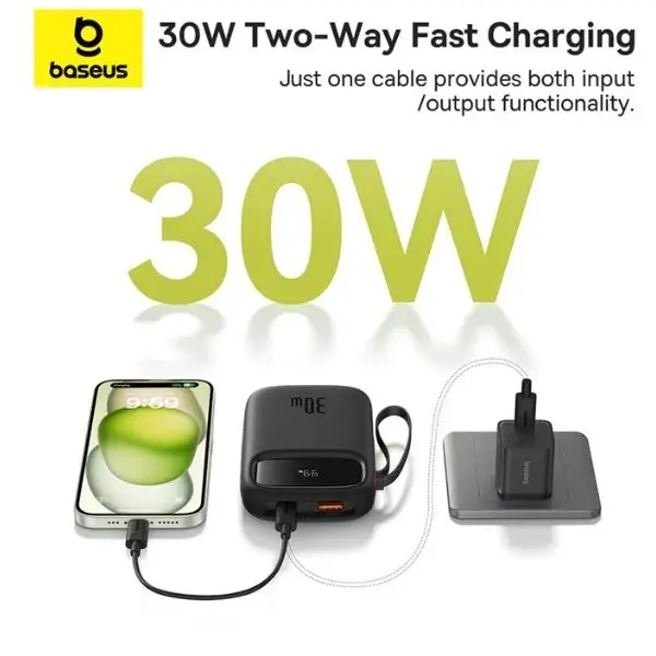 پاور بانک باسئوس با قابلیت صفحه دیجیتال مدل Baseus Qpow 2 30W مشکی