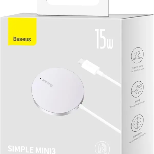 شارژر مگنتی بی سیم باسئوس مدل Baseus Simple Mini3 15w نقره ای