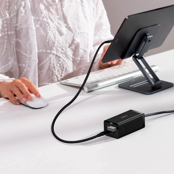 Baseus GaN5 Pro Desktop Fast Charger 1U+2C+HDMI 67W 1+1+Cable Cto C 100w 1m مشکی