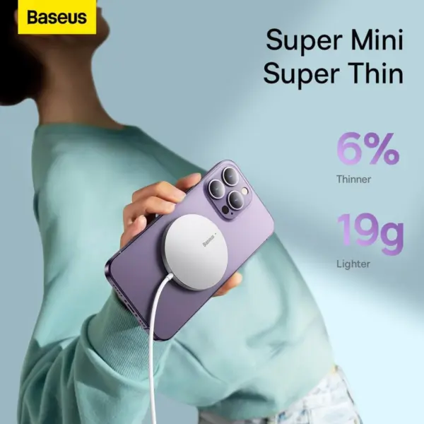 شارژر مگنتی بی سیم باسئوس مدل Baseus Simple Mini3 15w نقره ای
