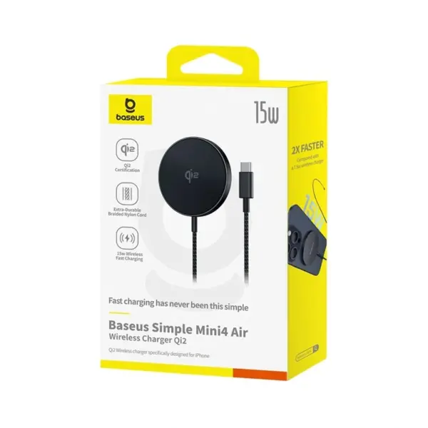 شارژر بی سیم باسئوس مدل Baseus Simple Mini4 Qi2 15w مشکی