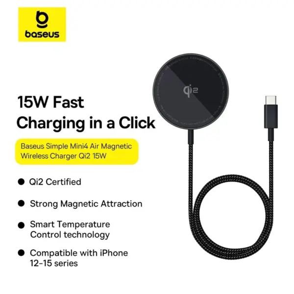 شارژر بی سیم باسئوس مدل Baseus Simple Mini4 Qi2 15w مشکی