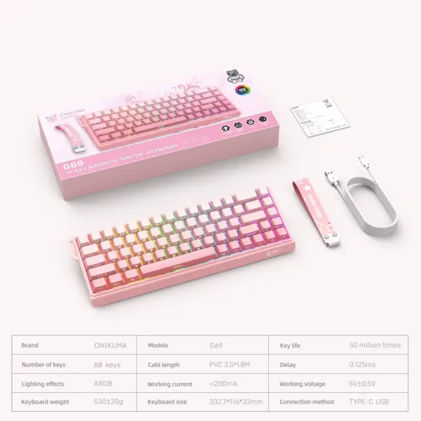 Onikuma Full Mechanical Keyboard G69 RGB صورتی