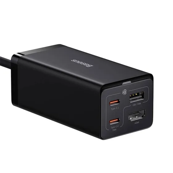 Baseus GaN5 Pro Desktop Fast Charger 1U+2C+HDMI 67W 1+1+Cable Cto C 100w 1m مشکی