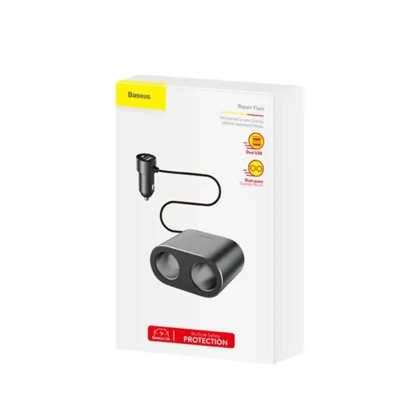 شارژر فندکی باسئوس مدل Baseus One to Two 80W مشکی