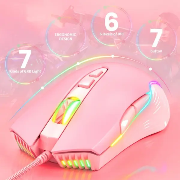 ماوس گیمینگ اونیکوما مدل Onikuma CW905 RGB صورتی