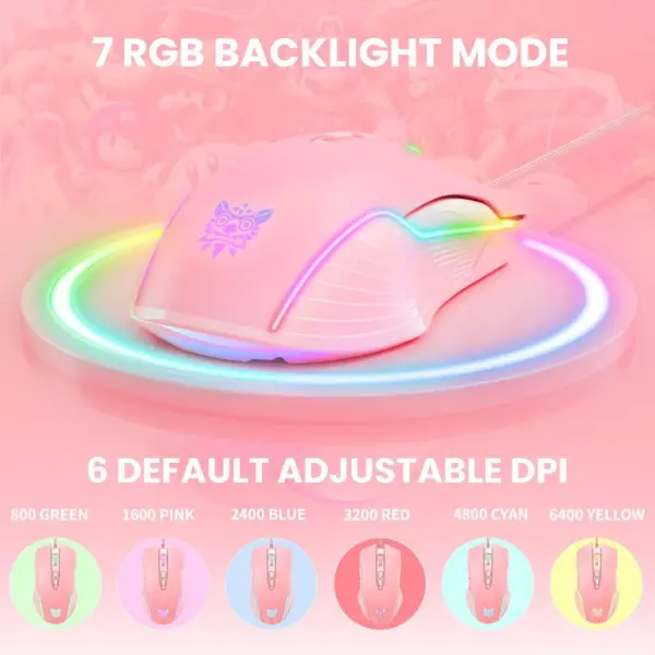 ماوس گیمینگ اونیکوما مدل Onikuma CW905 RGB صورتی