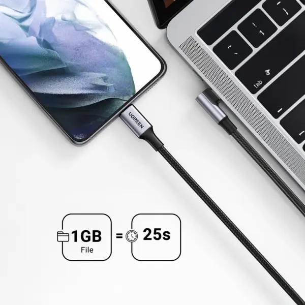 کابل تبدیل USB-C به USB-C زاویه دار مدل Ugreen US334 1M مشکی